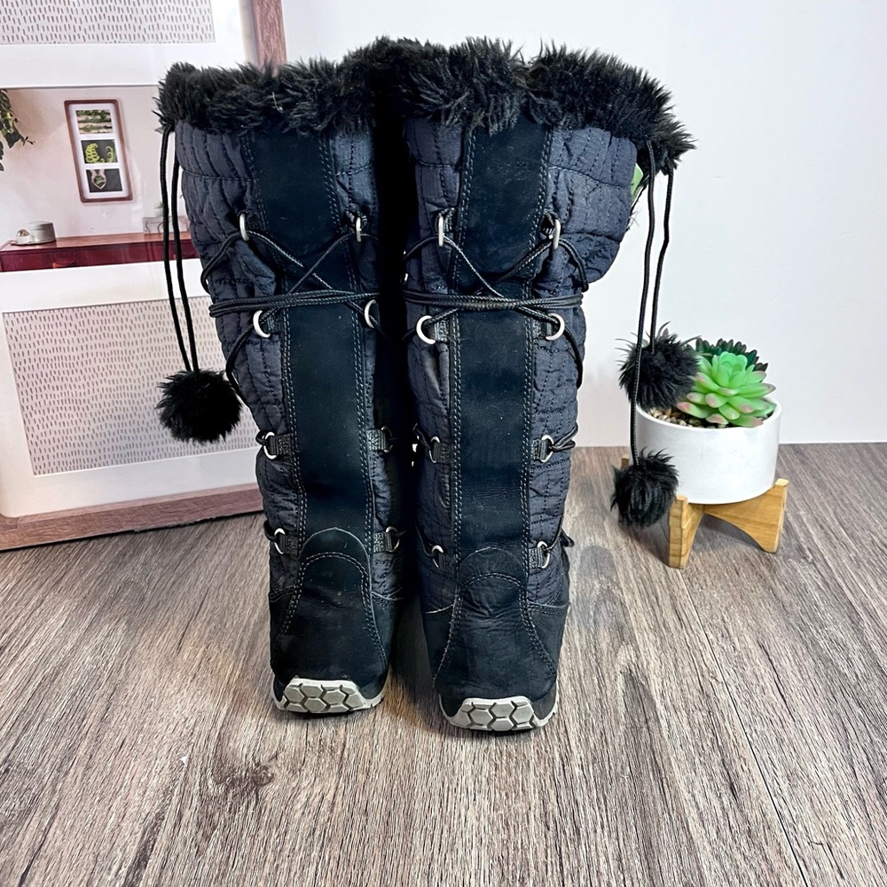 *🎉 HP 🎉Timberland | Black Leather Lace Up Fur Trim Mid-Calf Winter Boots S 7 - Picture 9 of 14